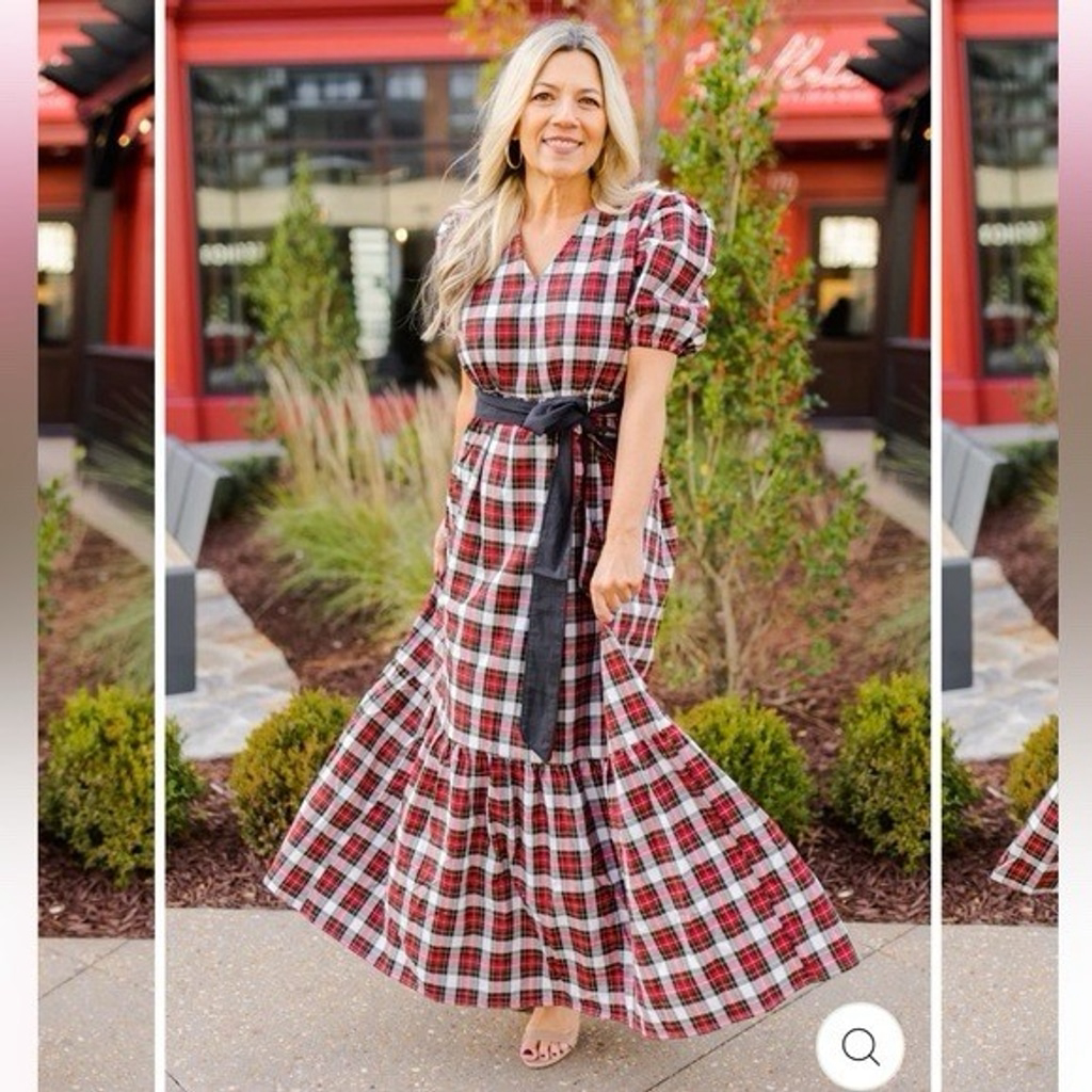 Victoria Dunn Stewart Tartan Plaid Maxi Dress Size Xs Red Folly Holly New $195